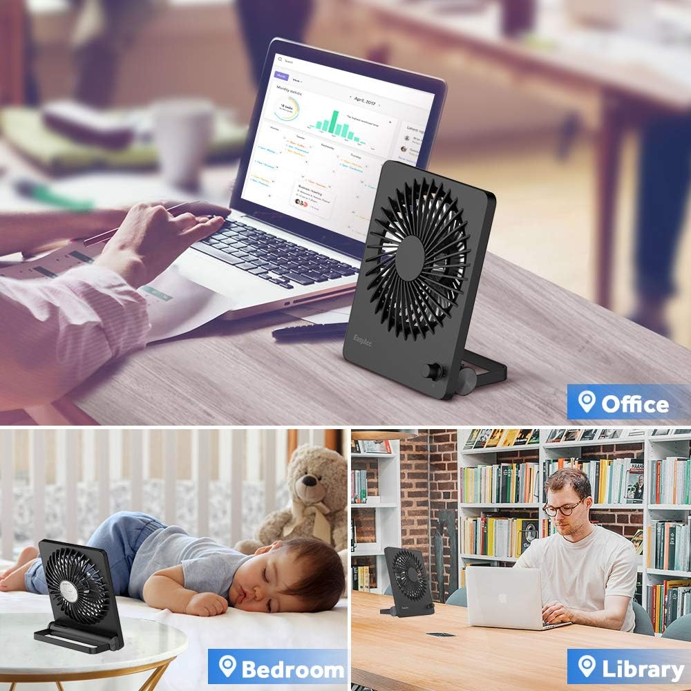 Black Portable Battery Operated Desk Fan with Tilt