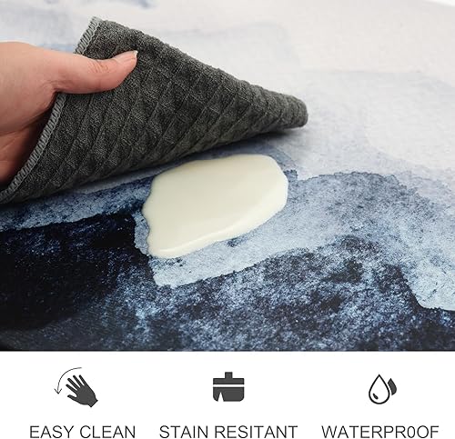 Miniatura 66 de MAYHMYO Juego de 2 tapetes de cocina antifatiga, diseño de mármol y azul, alfombrillas acolchadas y antideslizantes Azul,Azul y dorado,Marrón