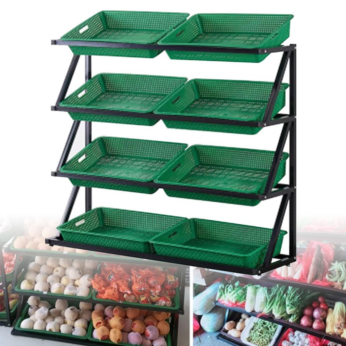 Présentoir de vente au détail à 4/5 niveaux, étagère de marché avec 8/10 paniers, présentoir de bonbons en métal, organisateur de paniers de fruits et légumes,120x35x110cm-Green