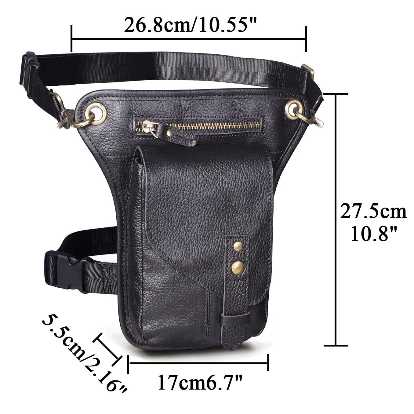 Herren Womens Echte Leder -Motorrad -Motorrad -Wanderwanderung Taille Pack Bein Oberschenkel Kreuz über Messengerbeutel (Schwarz)