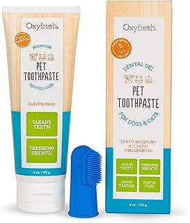 Oxyfresh Premium Dog Toothpaste & Tooth Brush – Best Dog Teeth Cleaning & Dog Plaque and Tartar Fighter – Safe for Cat Toothpaste Too – Vet Formulated Pet Toothpaste, 4oz Plus Finger Brush