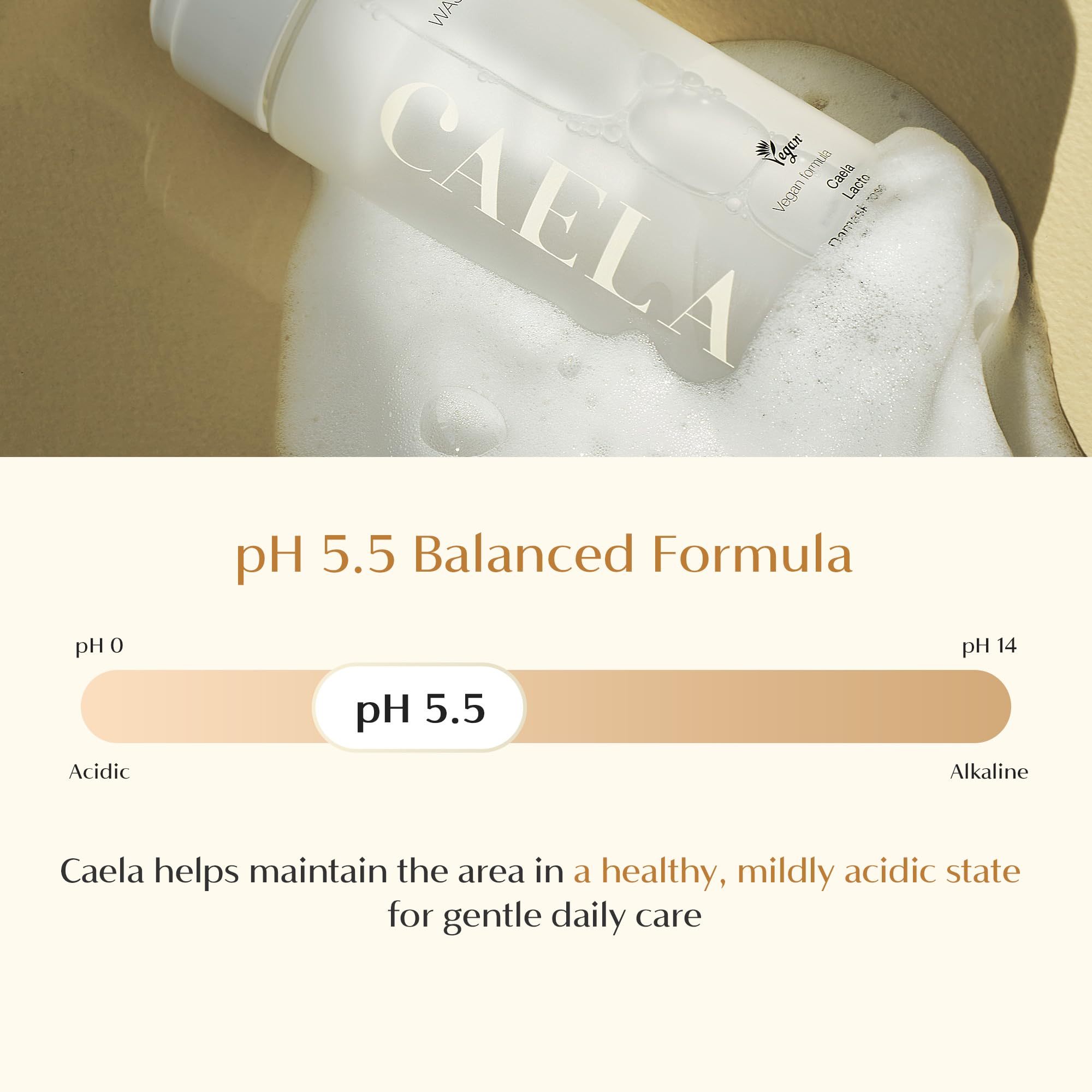 CAELA Feminine Wash, pH Balanced Foaming Cleanser with Triple Lactobacillus Ferment Complex – Gentle Daily Intimate Care for Women, Sea Buckthorn & Damask Rose, Sulfate-Free, 5.07 Fl Oz