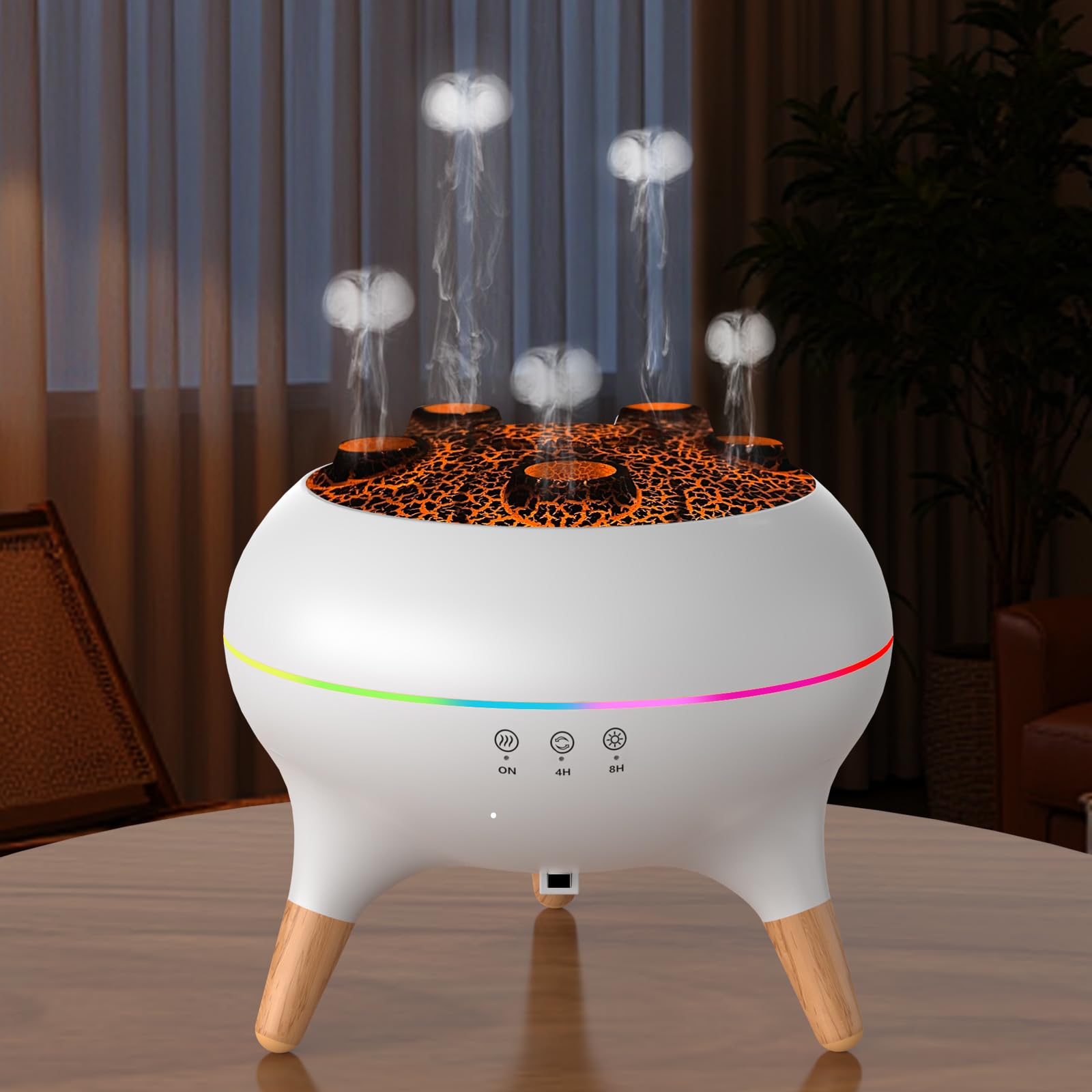Diffusore di oli essenziali per camera da letto, 250 ml, umidificatore per aromaterapia, diffusore di aromi con luci LED a 8 colori, timer, spegnimento automatico senza acqua (V80-White-2)