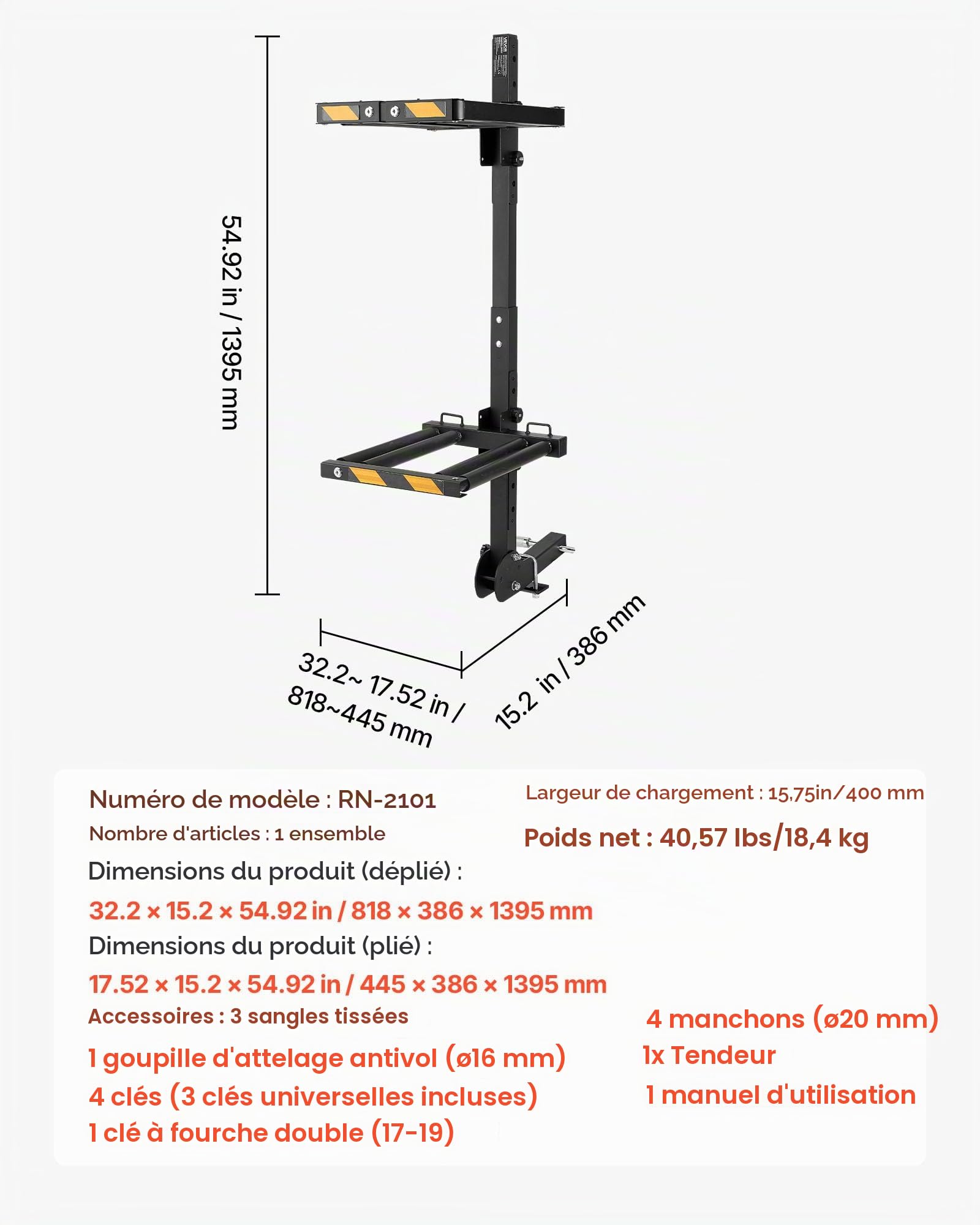 VEVOR Porte-skis sur attelage pliable, compatible avec récepteur 5 cm, support réglable pour planche à neige, capacité 6 paires de skis ou 4 planches, avec verrou, sangle de sécurité, accès inclinable