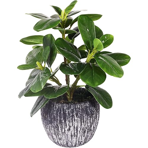 Artificial Potted Plant, Real Touch Artificial Oak Leaves Waterproof Fake Plants Indoor Outdoor, Eco Friendly Modern Concrete Greenery Plant Pots for Office Home Kitchen Shelf Farmhouse Decor