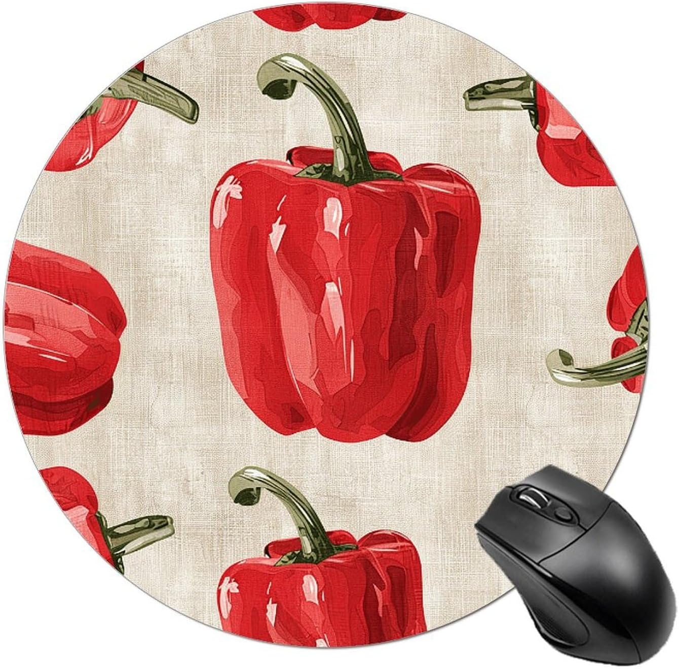 Red Bell Pepper Pattern Mousepad Cute Small Round Mousepad for Wireless Mice Gaming Work Laptop Mini Computer Mousemat Home Decor Office Desk Accessories 7.8 X 7.8 Inch
