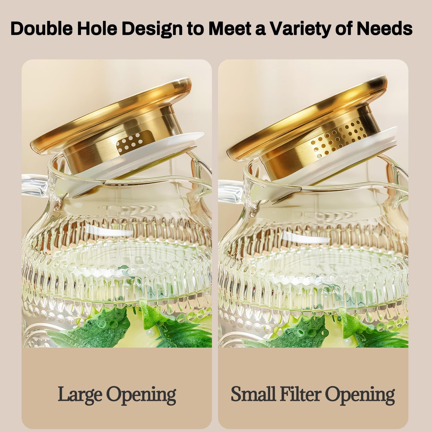 Glass Pitcher with Lid and Handle, 2 PACK 68 oz/2 Liter Vintage Embossed Sun Flower Water Pitcher, Clear Borosilicate Glass Water Carafe for Cold Brew, Iced Sun Tea,Beverage, Heat Resistant - Image 3