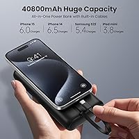 Vista 2 de Cargador Portátil Mejorado 40800mAh Banco de Energía - Batería Portátil con 2 Cables Integrados, PD 25W USB C Paquete de Batería de Carga Rápida