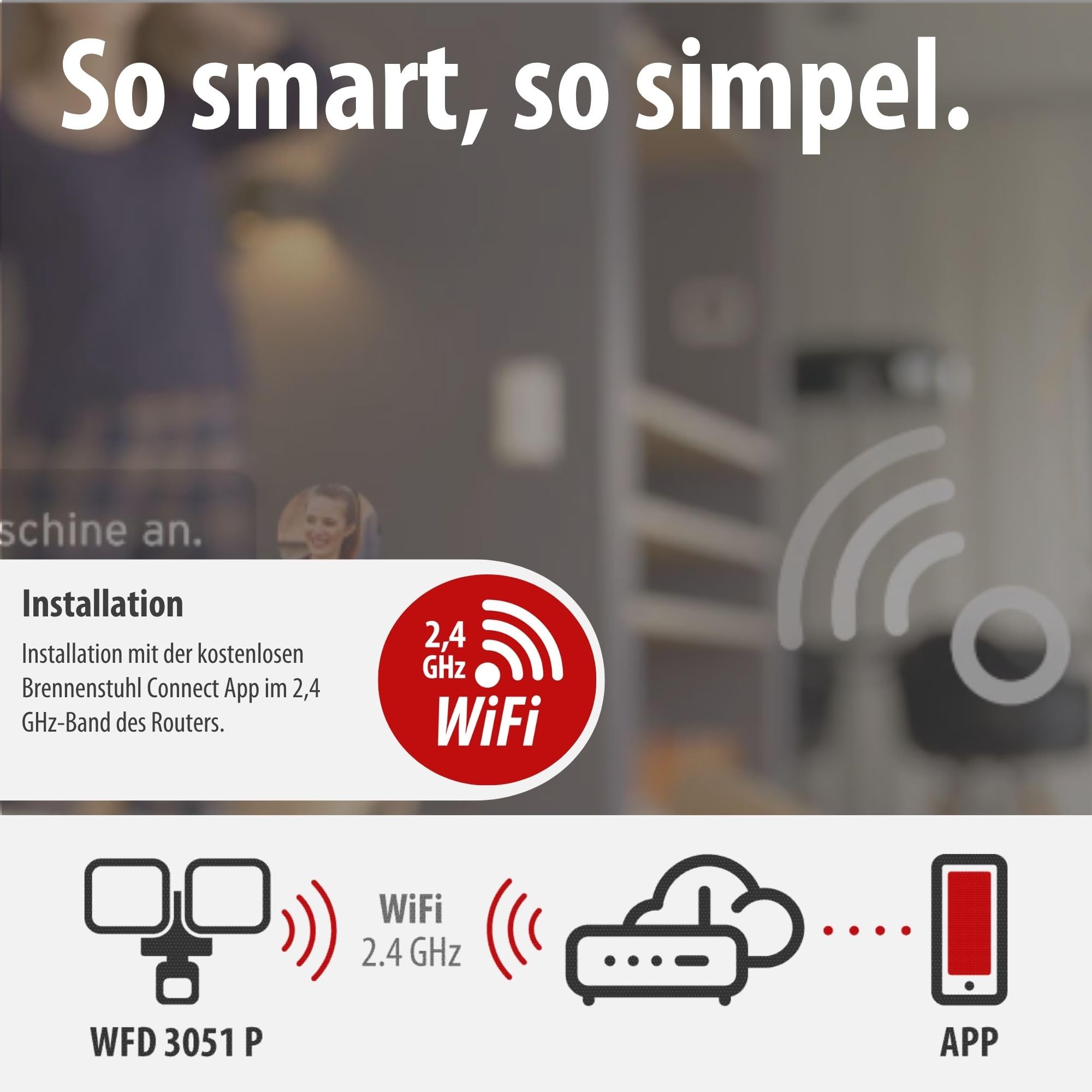 Brennenstuhl Connect WiFi LED Duo Strahler WFD 3051 P (36W, 4300lm, IP54, diverse Lichtfunktionen über App steuerbar, Außenstrahler zur Wandmontage mit Bewegungsmelder)