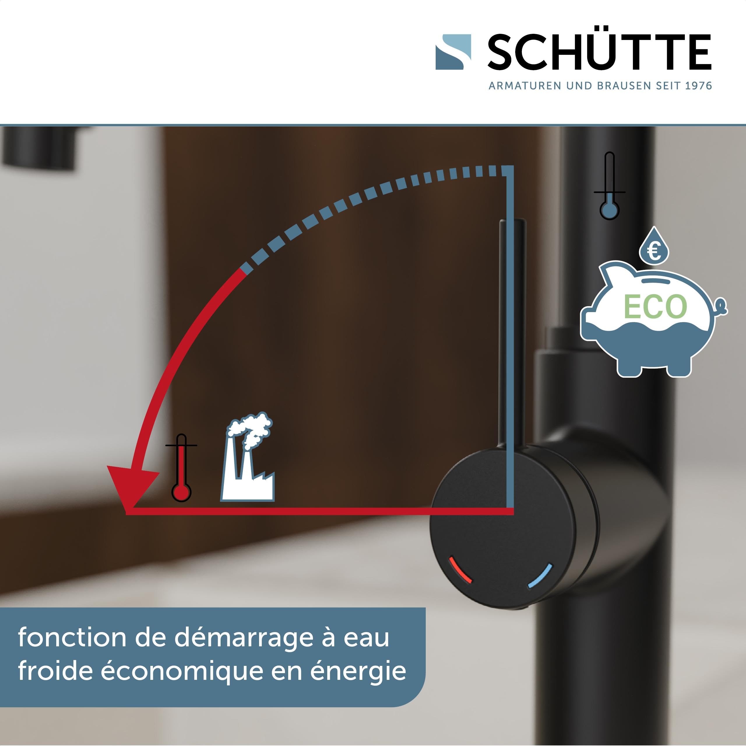 SCHÜTTE Blackpool 79566 Robinet de cuisine avec douchette extractible, robinet 360 degrés pour la cuisine, mitigeur monocommande, mitigeur d'évier avec douchette extensible, noir