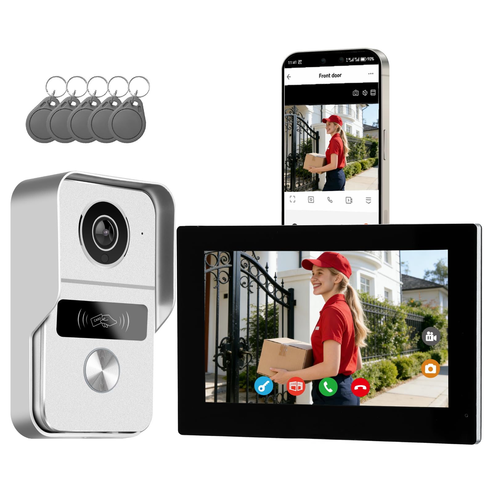 2-Wire Video Domofon System, Wideodomofon, Wideodomofon, Zdalne odblokowywanie drzwi/bramy, Kontrola dostępu RFID, 7-calowy ekran dotykowy, Wykrywanie człowieka