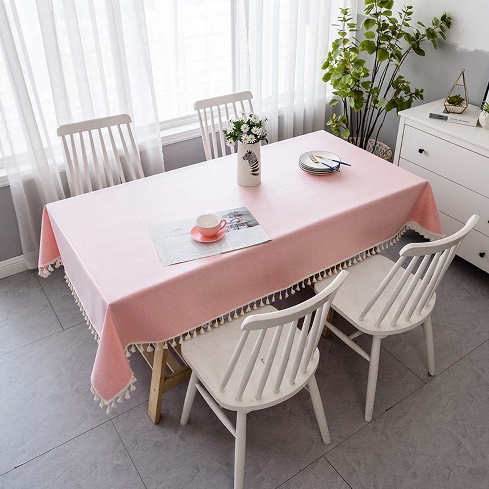 Nappe pour tables rectangulaires étanche et anti-poussière rose