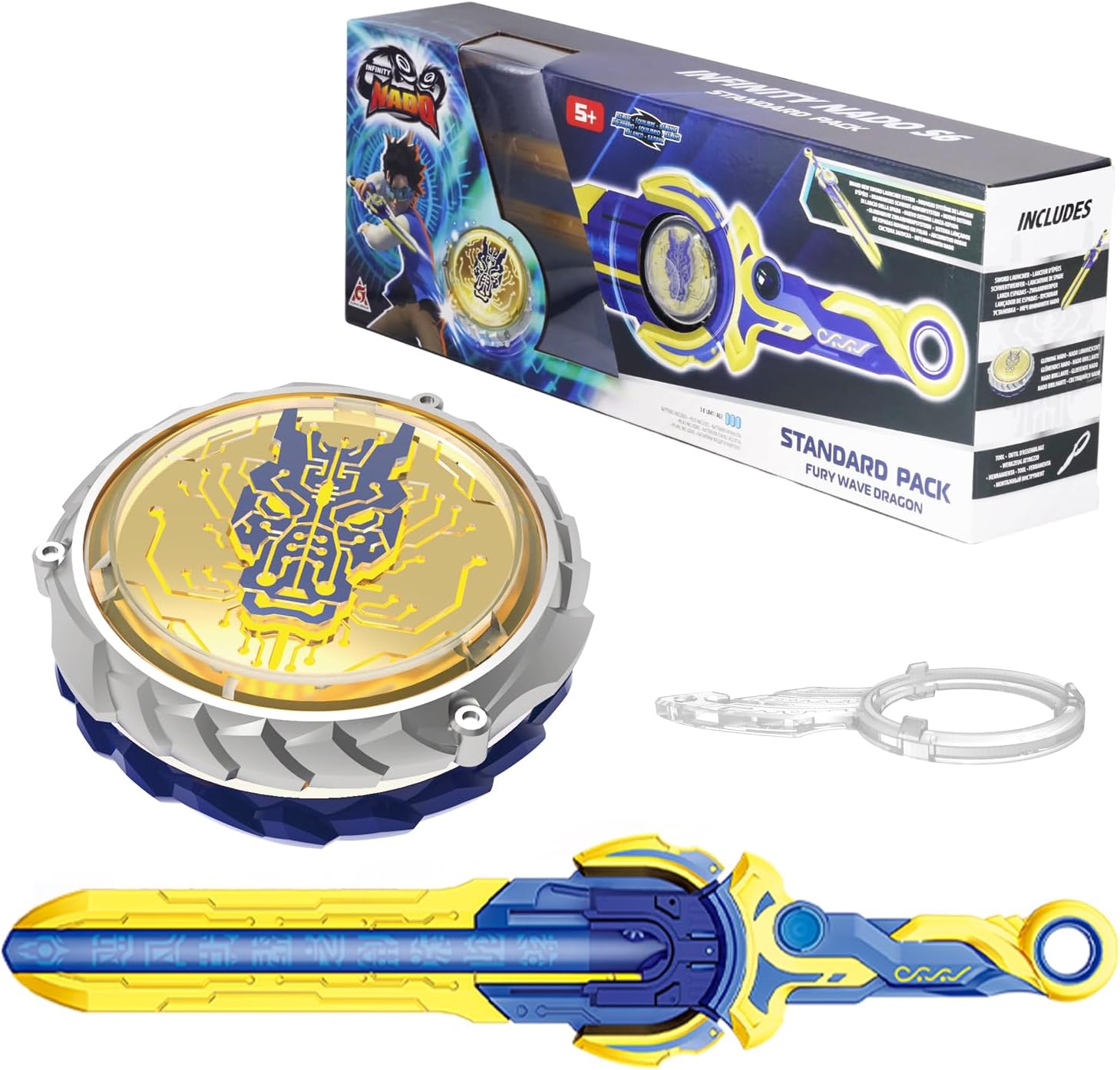 Infinity Nado Battling Top Burst Gyro Toy, Spinning Top w/Sword Launcher, Battle Game Set Toys for 5 6 7 8 9 10 Years Old Boys Girls, Gifts for Boys Girls Kids - Fury Wave Dragon, Blue (EU654121)