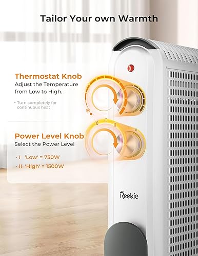 Miniatura 6 de Reekie Calentadores de espacio de convección para uso en interiores, calentador eléctrico de panel de mica de 1500 W con termostato, calentamiento