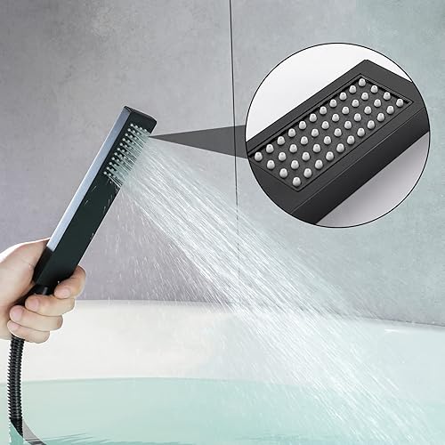 Miniatura 5 de Grifo de bañera en cascada de montaje en pared con ducha de mano, relleno de bañera de oro cepillado de 2 asas, grifo de pared de latón con