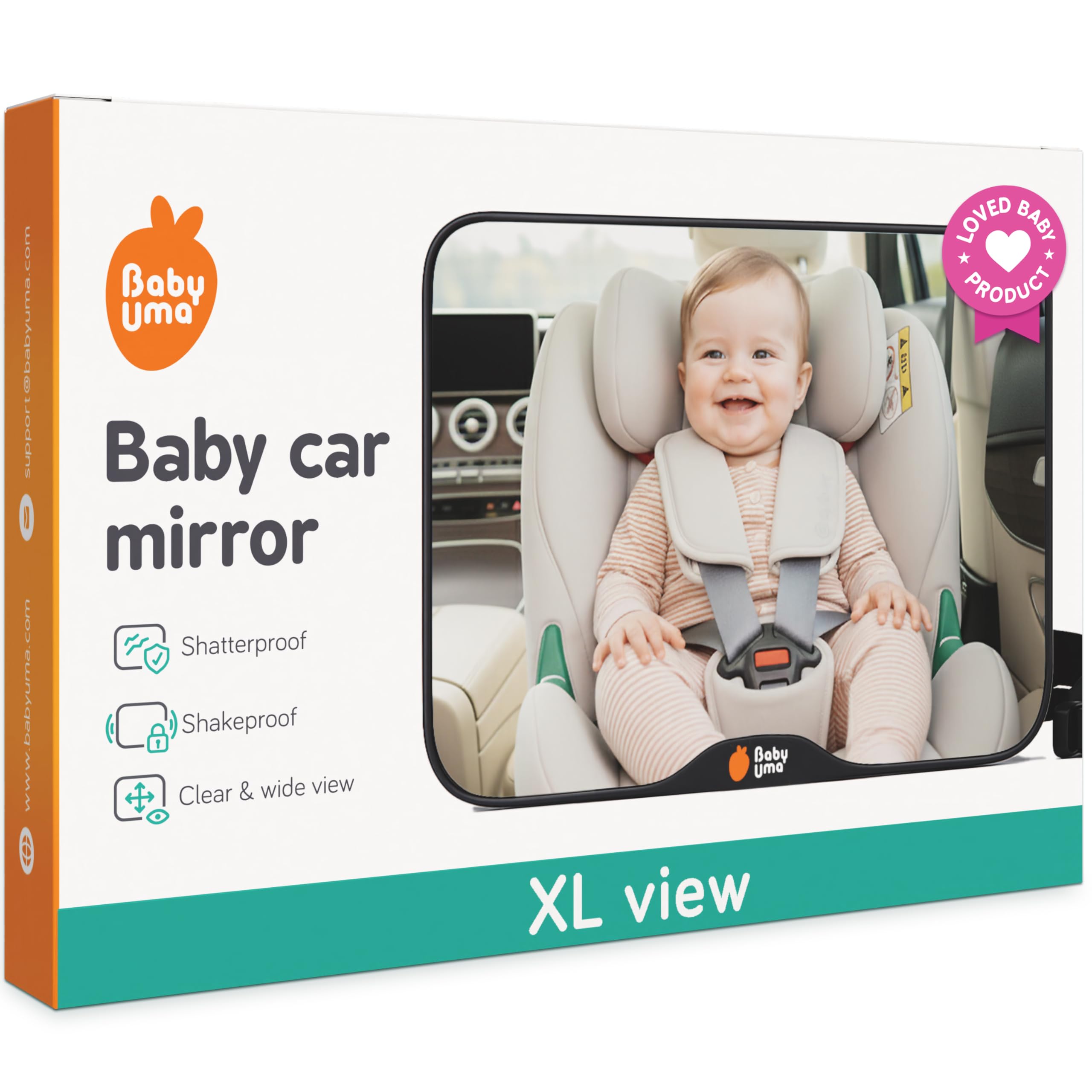 Baby Uma Baby Car Mirror – Shatterproof Backseat Accessory for Rear Facing Infant, Clear Wide View Design for Safe Travel Monitoring