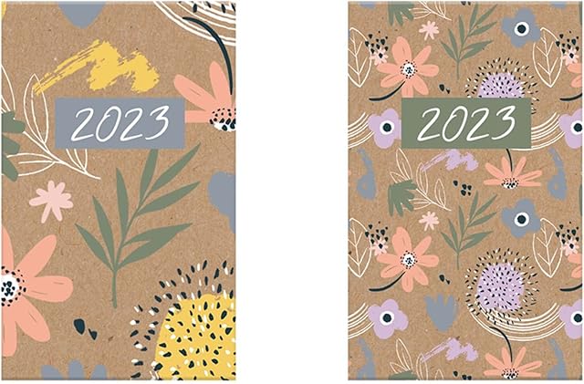 DESIGN GROUP 2023 Soft Cover Mini Pocket Diary Week to View Kraft Brown Pastel Floral Designs