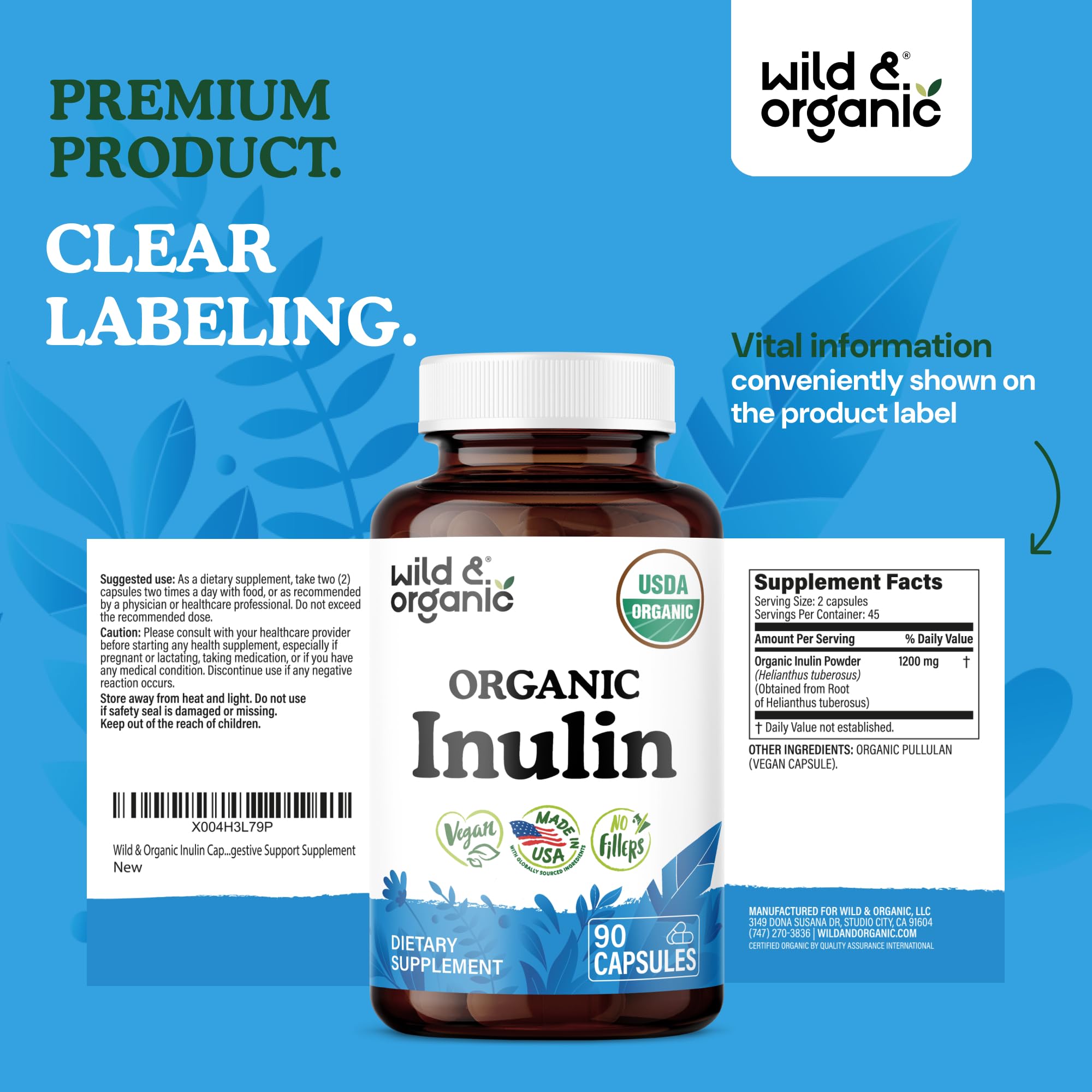 USDA Organic Inulin Capsules - Digestive Support - 90 Count — Amazon image 7