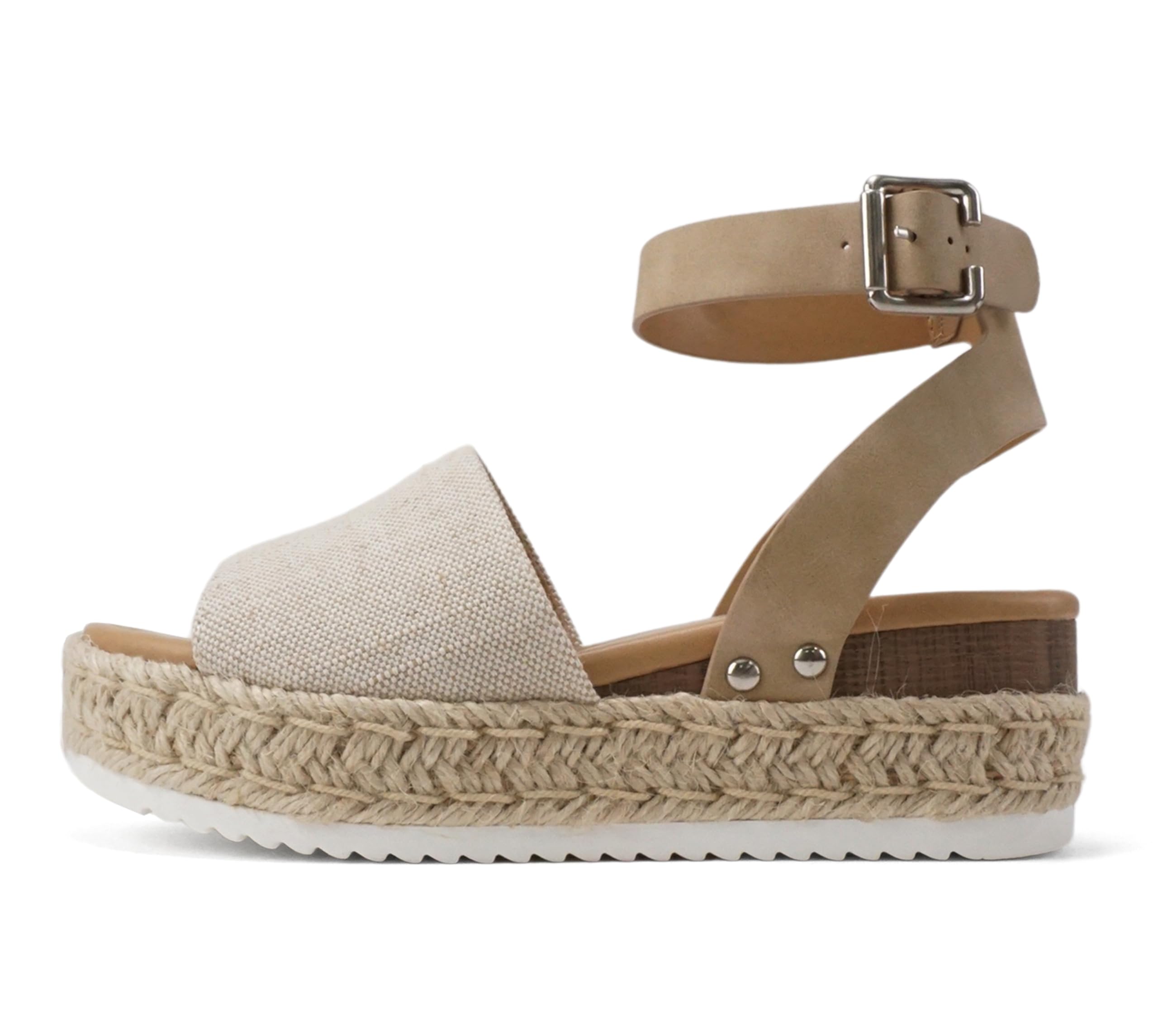 Soda Topic Open Toe Buckle Ankle Strap Espadrilles Flatform Wedge Casual Sandal