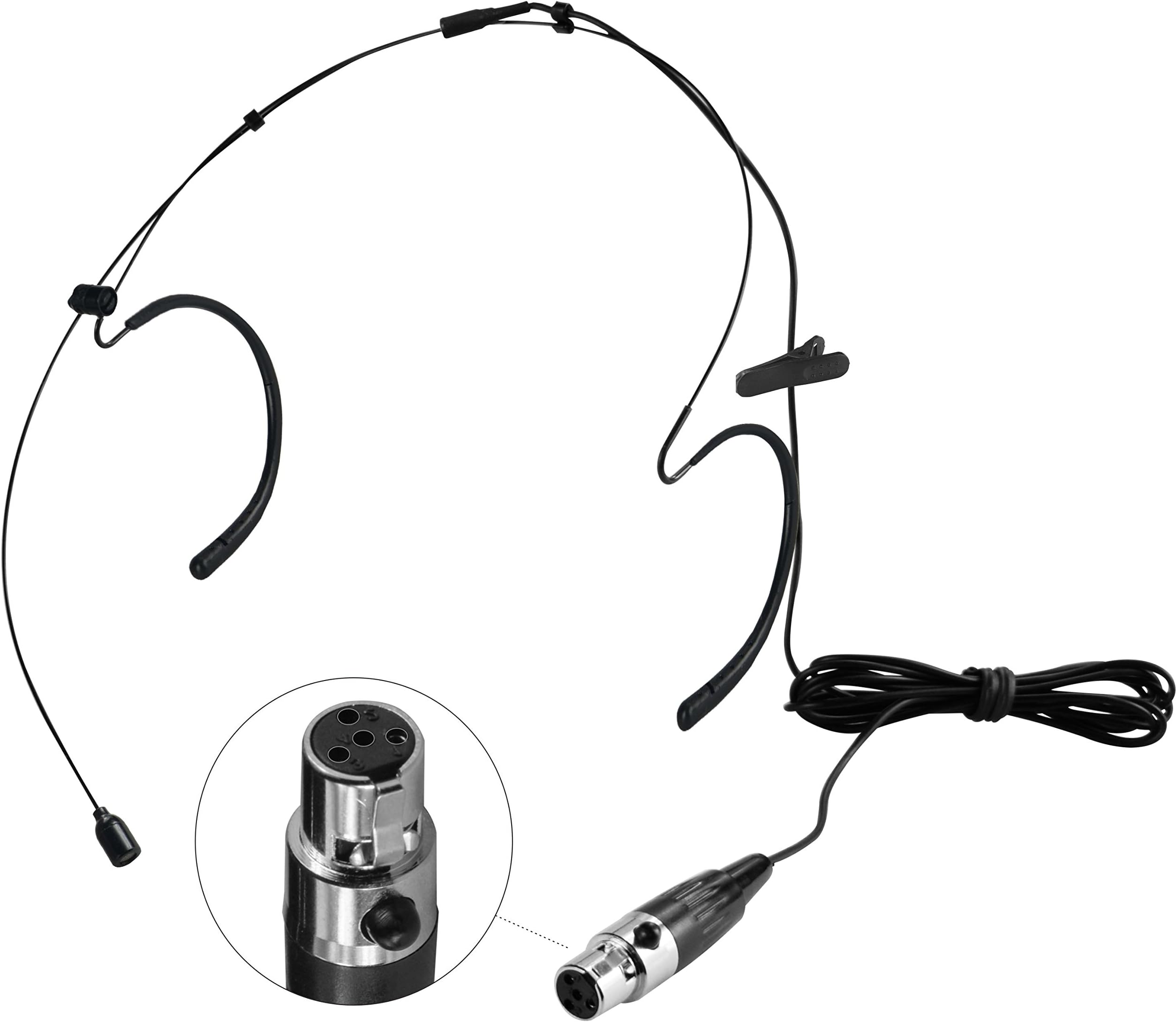HEIMUDouble Earhook Wired Headset Boom Mini XLR Omni-Directional Headworn Microphone (for Shure Type 4 pin Mini Plug Black)