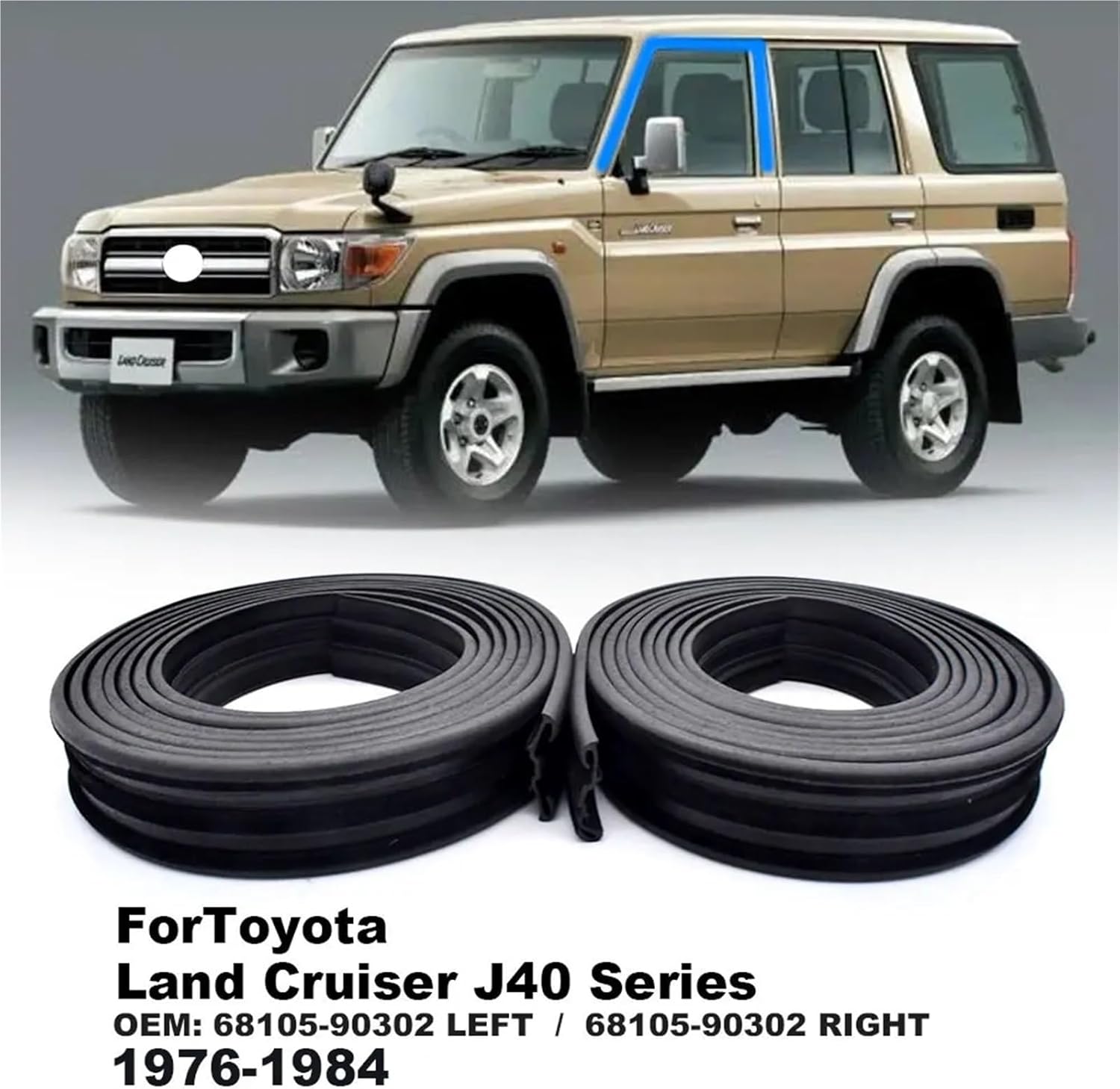 1Pair for Cruiser FJ40 FJ45 HJ47 BJ40 Door Glass Run weatherstrip Seal 68105-90302