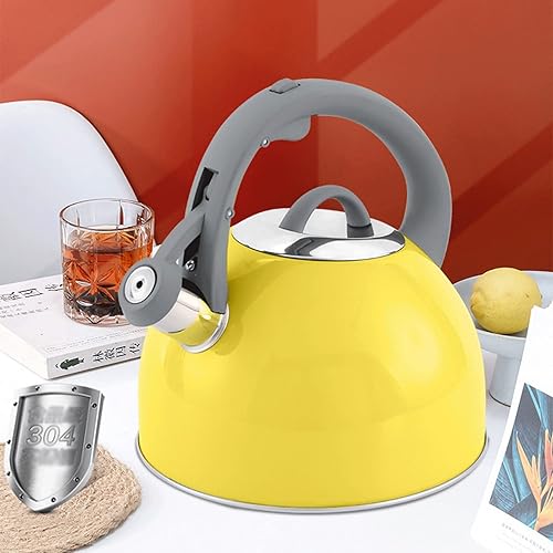 Miniatura 6 de Bonita estufa de té, hervidor de acero inoxidable con silbato fuerte, hervidor de agua caliente ideal y caldera de agua apta para hervir agua y té