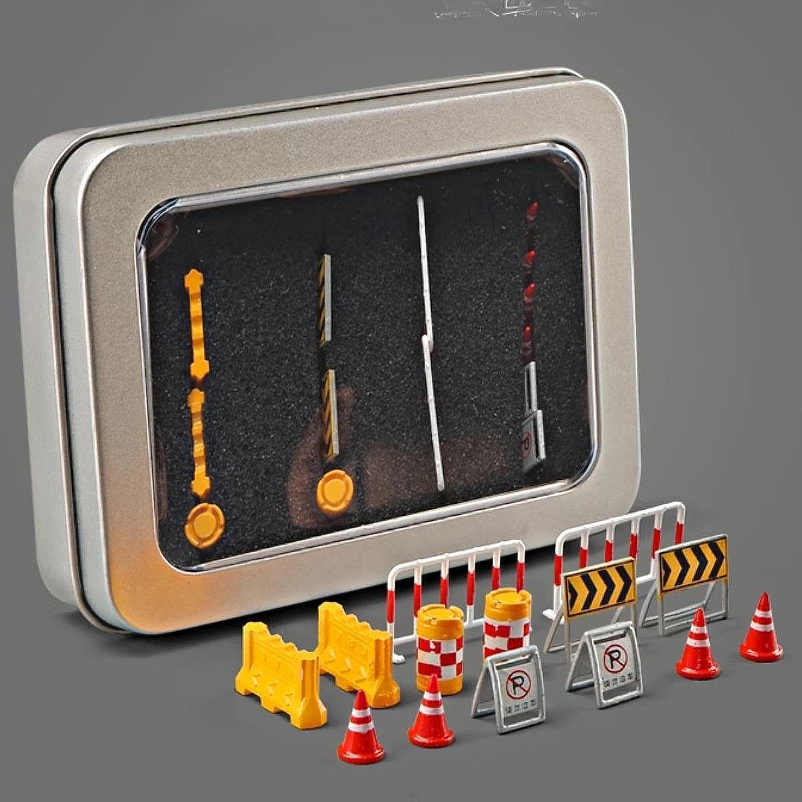Amagogo 14x Mini Roadblocks Toyset 1/64 Scala Segnali stradali Segnali stradali in Miniatura per Diorama Fotografia Puntelli Ornamento