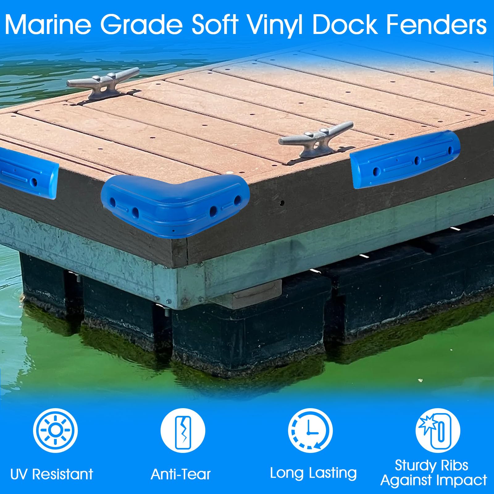 Dock Eckstoßstangen, Marine-Schutzbleche, Eck-Dock-Stoßstange zum Andocken, weiches UV-beständiges Vinyl, aufblasbarer Schutz, 25,4 x 25,4 cm, 2 Stück, Blau