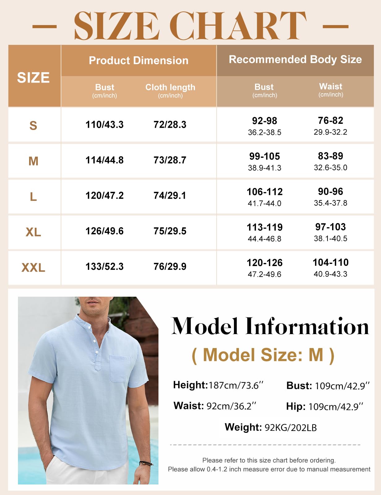 Voqeen Camisa Lino Hombre Henley Camisas Manga Corta Casuales para Verano Sin Cuello Abotonadas Tshirt Camisetas De Playa con Bolsillo