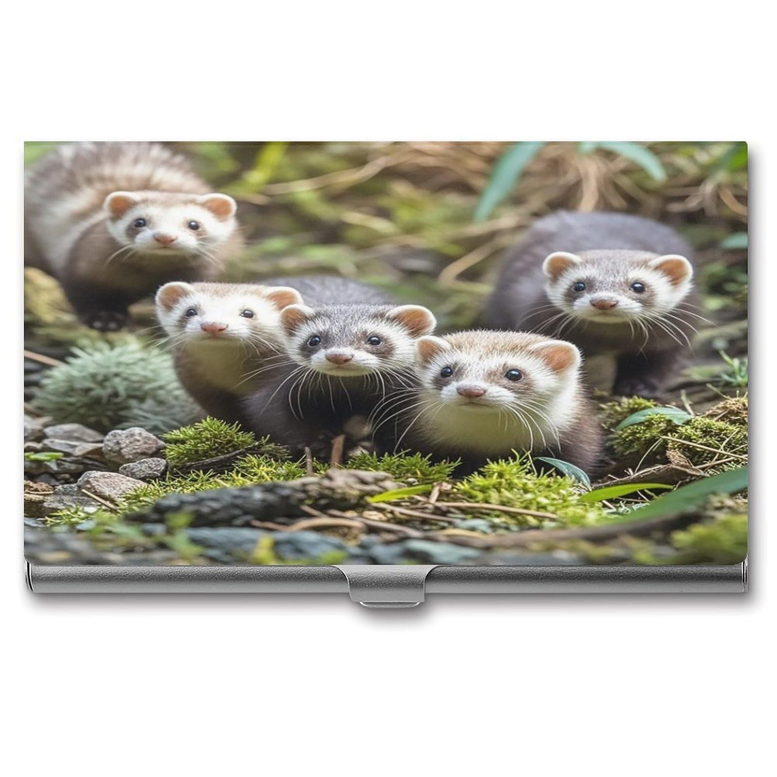 FekiLoot Ferrets Business Card Holder for Men Women Metal Slim Organizer Business Card Carrier Wallet Name Cards Holder Retro Slim Pocket Purse Small Portable Card Case