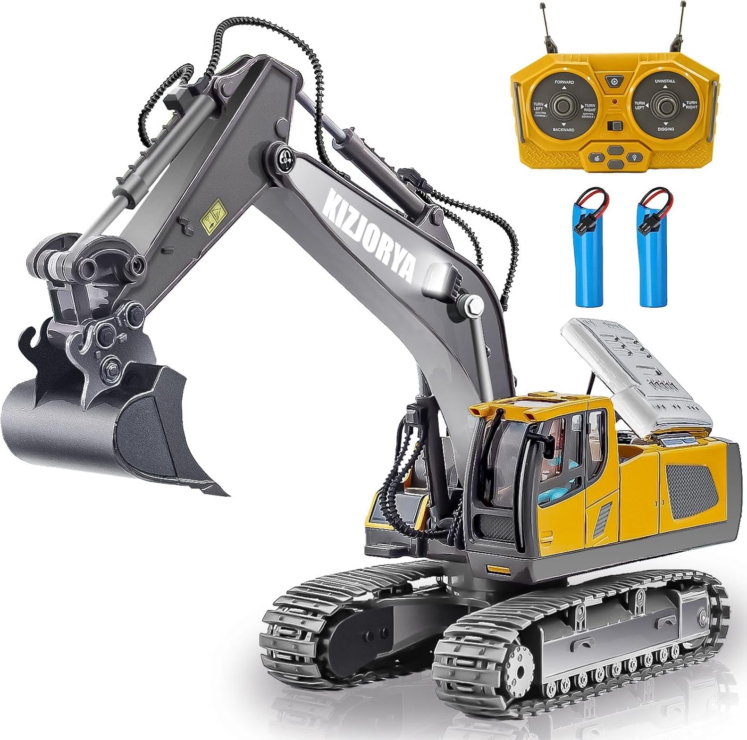 KIZJORYA Remote Control Excavator Toys, 11 Channel 1:20 RC Construction Vehicles, 680° Rotation Hydraulic Car Toys for 4 5 6 7 8 9 10 Year Old Boys Kids, RC Truck Digger Toys (2 Batteries)-image-25