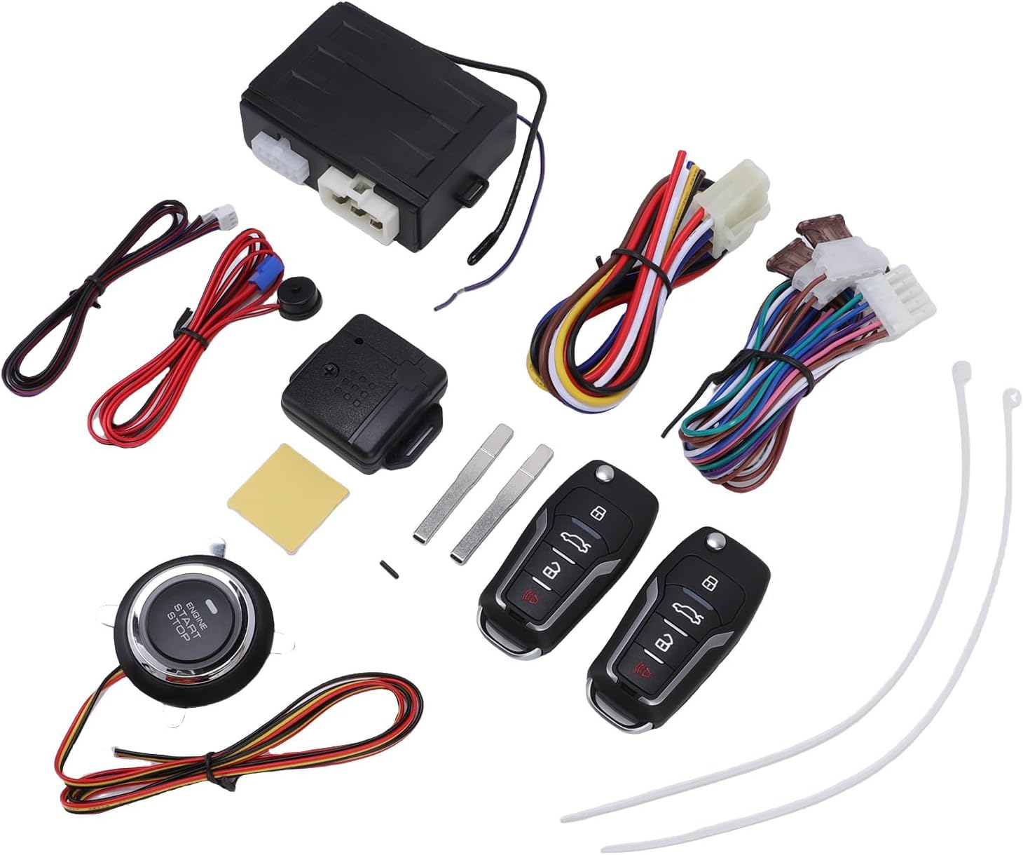 Keyless Entry Car Alarm System, Remote Engine Starter, Push to Start Ignition, Universal for 12V Vehicles with Sound and Light Alarm