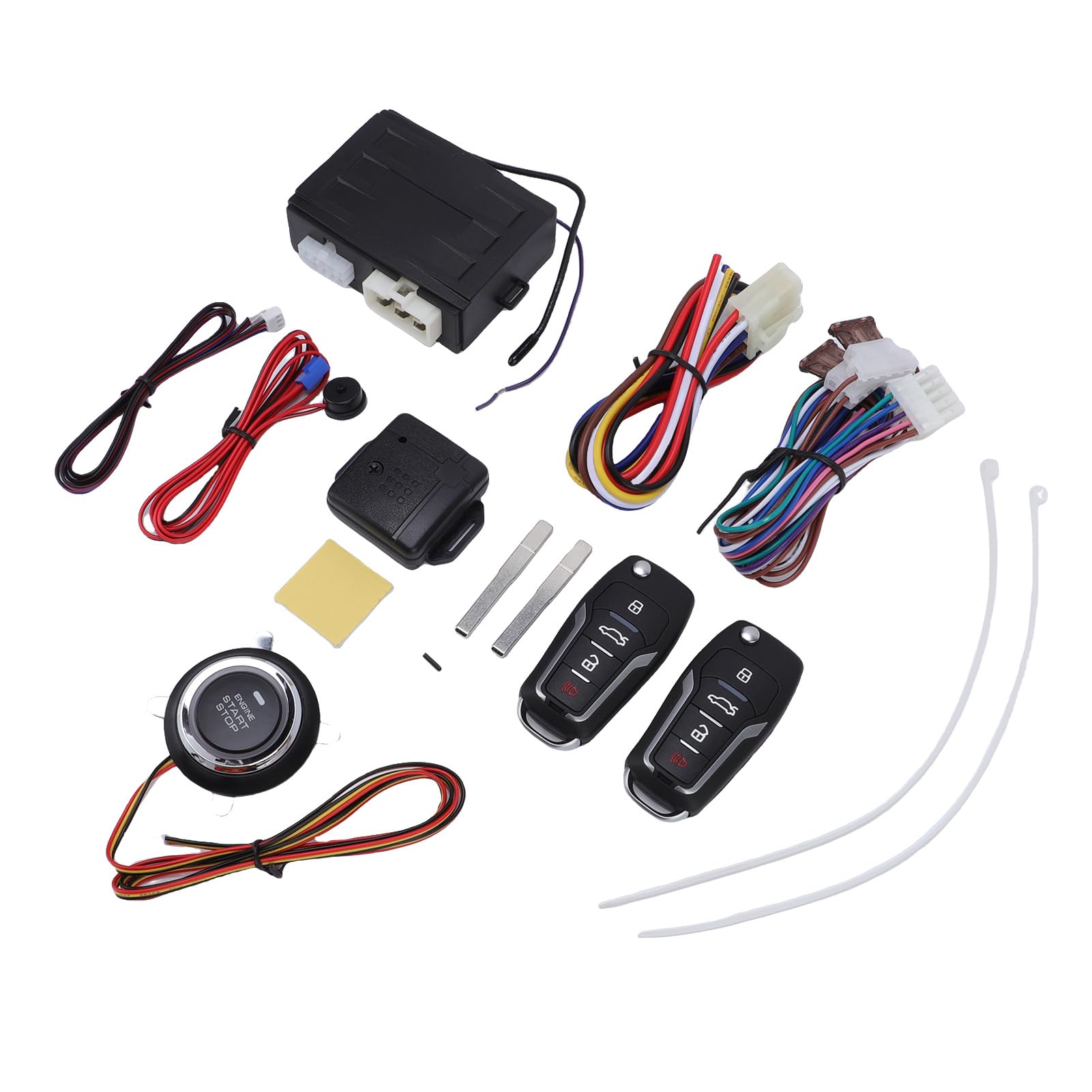 Keyless Entry Car Alarm System, Remote Engine Starter, Push to Start Ignition, Universal for 12V Vehicles with Sound and Light Alarm
