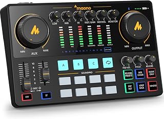 MAONO MaonoCaster AME2 10-Channel Podcast Mixer Audio Interface with 48V Phantom Power, Bluetooth, 11 Sound Pads for Streaming, Recording, Guitar