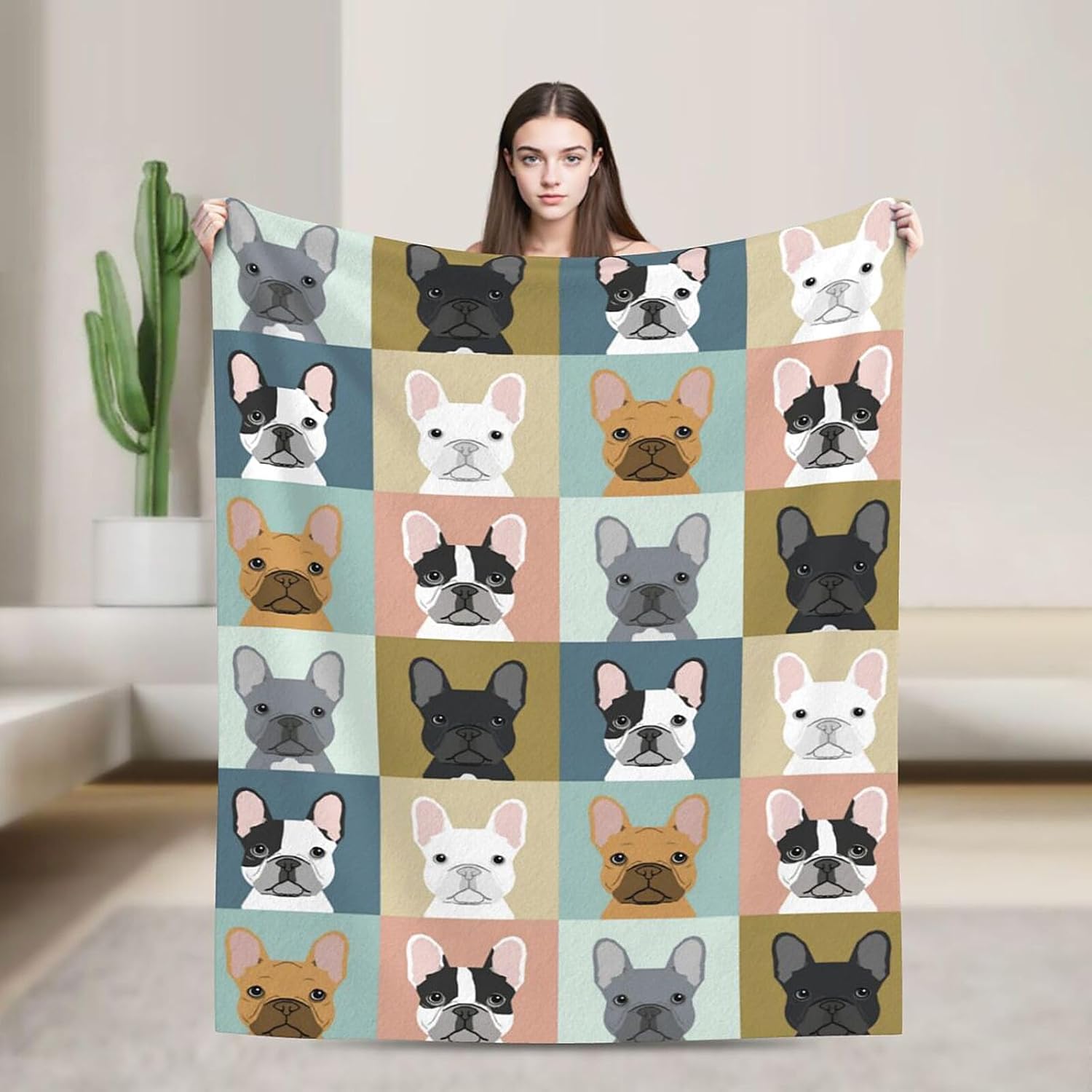 Dog French Bulldog Blanket Soft Comfy Flannel Throw Blankets Lightweight Warm Bed Throws Plush for Couch Sofa Camping Office Travel Home Bedroom Decor Girls Boys Kids Gifts 50"X40" - Image 2