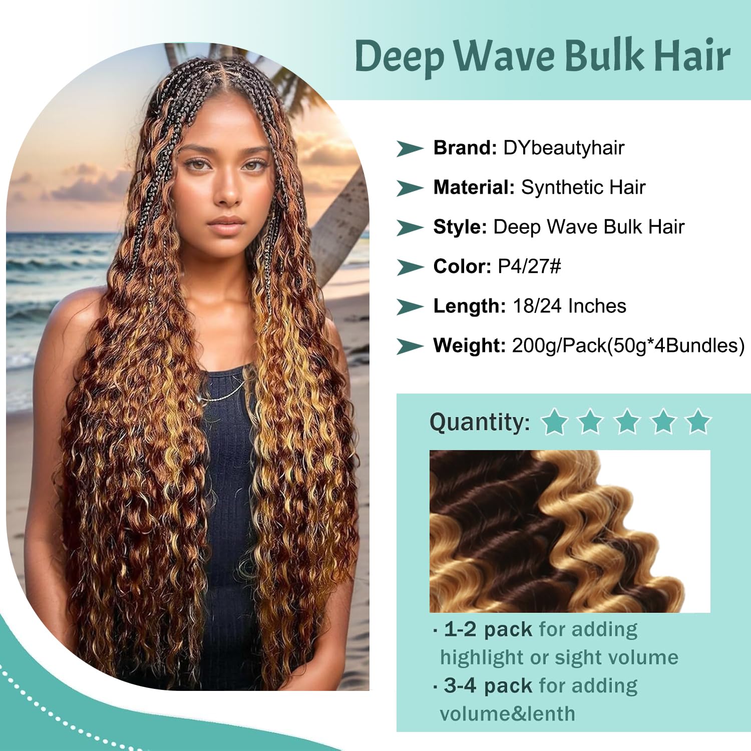 18 Inch Synthetic Boho Hair for Braiding 200g Boho Braids Bulk Hair No Weft Wet and Wavy Curly Deep Wave Bulk Bohemian Extensions for Black Women (P4/27# - Image 2