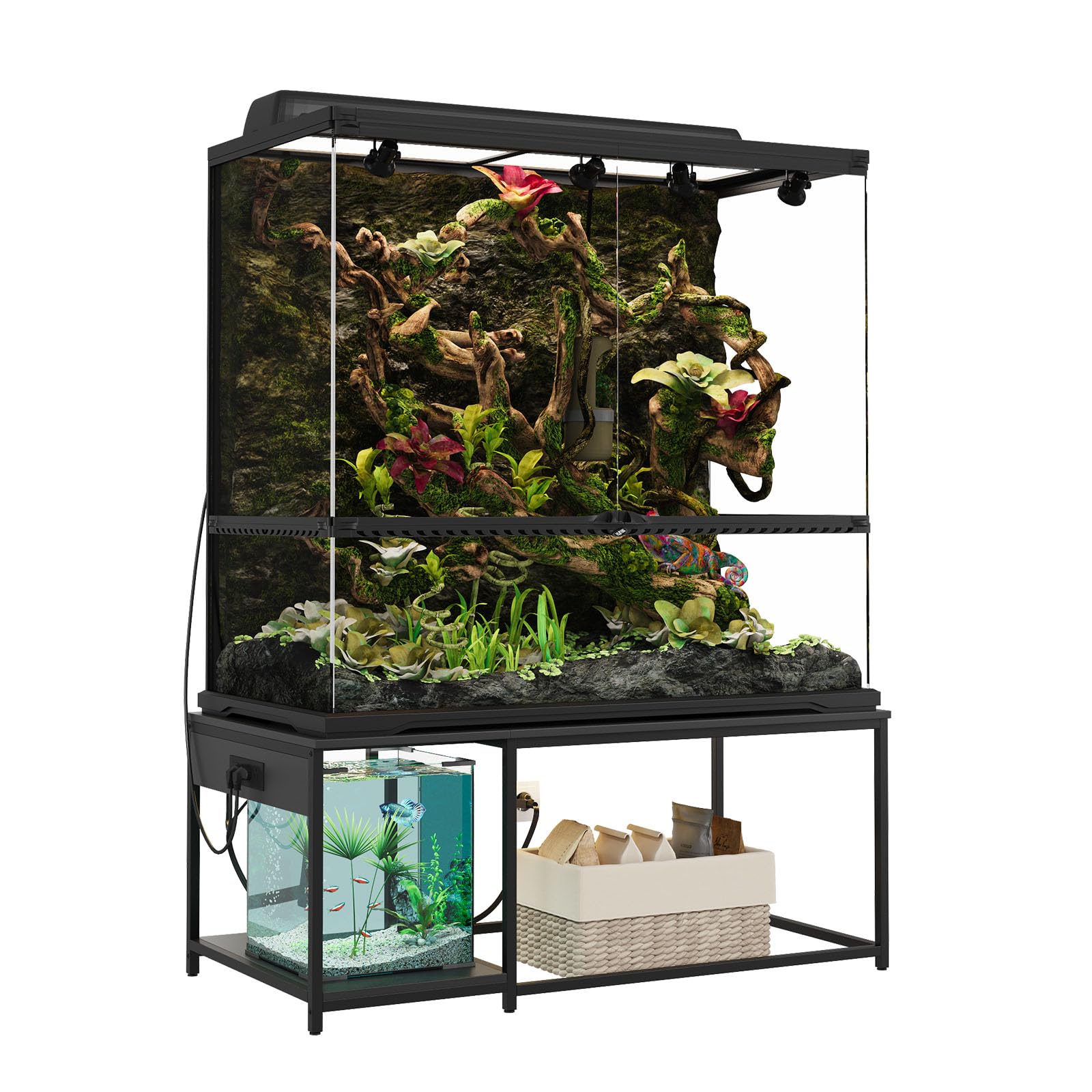 Supporto per serbatoio per rettili da 120 galloni - Supporto per terrario da 121,9 x 61 cm per serbatoi impilati in PVC da 4 x 2 x 2, gabbia camaleonte, serbatoio di pitone a palla, serbatoio