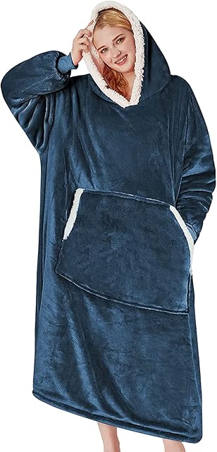 mebiusyhc Oversized Hoodie Blanket Fluffy Fleece Blanket Hoodie Hooded Blanket Deep Pockets, Cozy Warm Fleece Sherpa Blanket, Gifts Adults Mom Wife Girlfriend Men, One size fits all