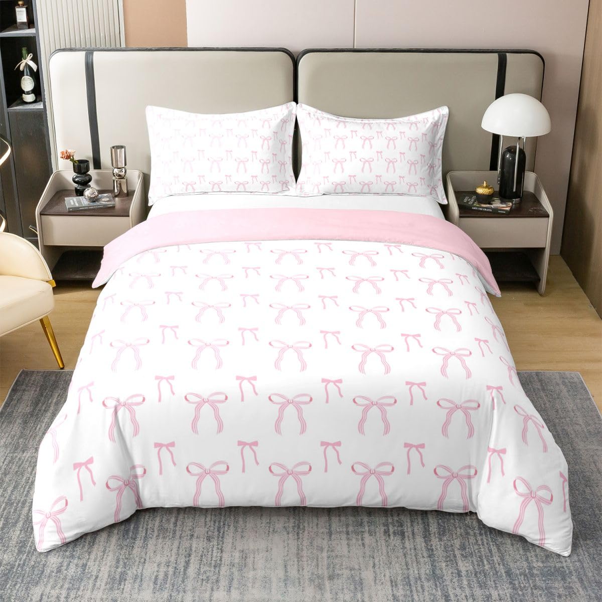 Homewish Homwish różowa kokardka king zestawy poszewek na kołdrę różowa i biała księżniczka kokarda bawełniana pościel dziewczęca urocza kokarda poszewka na kołdrę marzycielska muszka zestaw