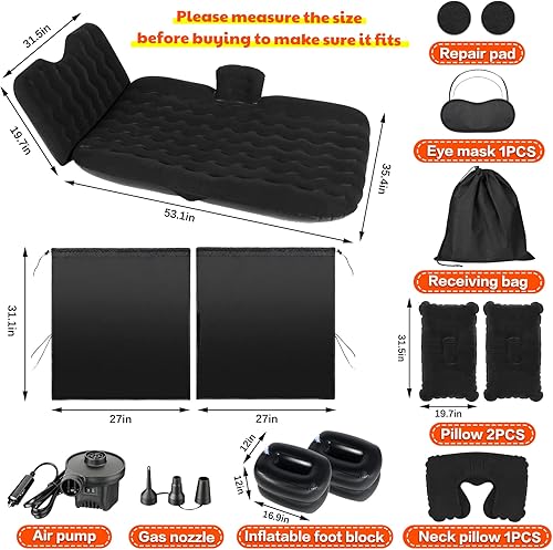 Miniatura 7 de 12 piezas de colchón inflable de aire para automóvil asiento trasero cama con cojín de camping con parasol para ventana de automóvil colchón de aire