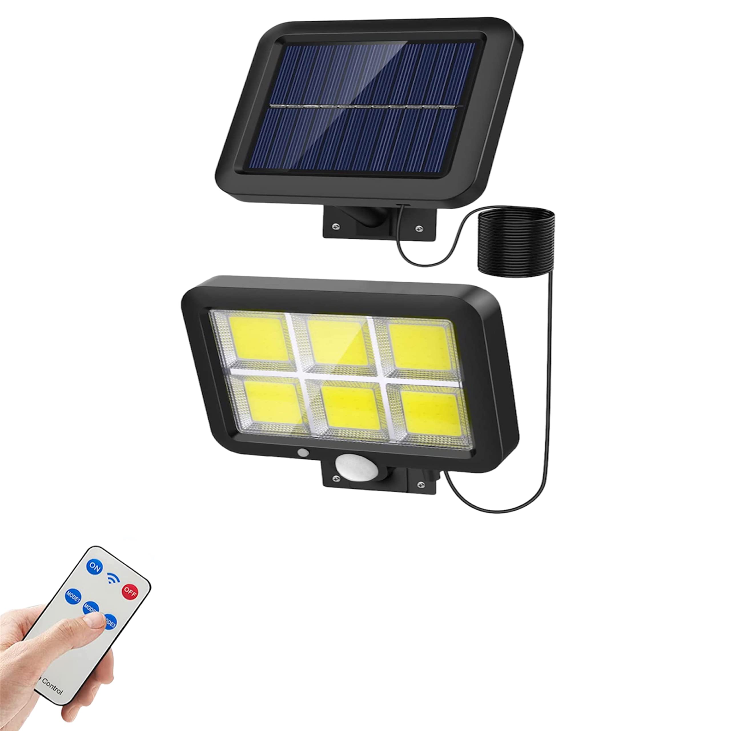 NEXT LIFE Solar Light Outdoor Motion Sensor w/ 120 Bright COB LED, 16.4Ft Cable, 3 Lighting Modes, Adjustable Panels. Wired Solar Powered Lights for Indoor, Outside, Ceiling, Shed, Yard (1 Pack)