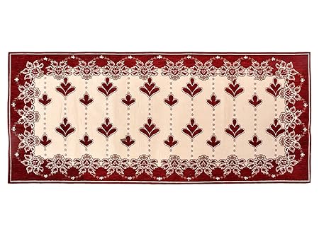 Heart Home Multiuses Floral Print Rectangular Cotton Table Runner for Dining and Center Table (Maroon)-50HH01289