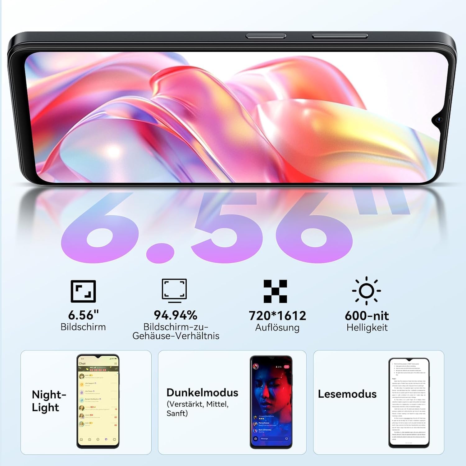 Blackview Wave 9C Handy Ohne Vertrag, 12GB+64GB/2TB TF Handy Günstig, 6.56" Android Smartphone, 13MP KI Kamera Simlockfreie Handys, 5000mAh, 4G Dual SIM/FM/IP54/GPS/3Jahre Garantie/OTG mit 1 TF