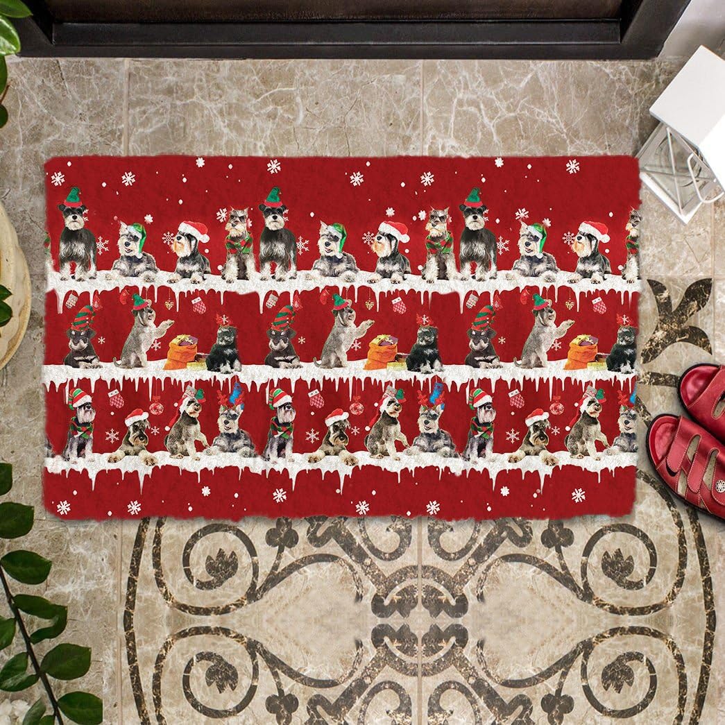 Felpudo Entrada casa Felpudo Divertido de Perro Schnauzer de Navidad de Invierno, Felpudo de Bienvenida Decorativo para el hogar de Perro Schnauzer de Navidad Decoracion Hogar