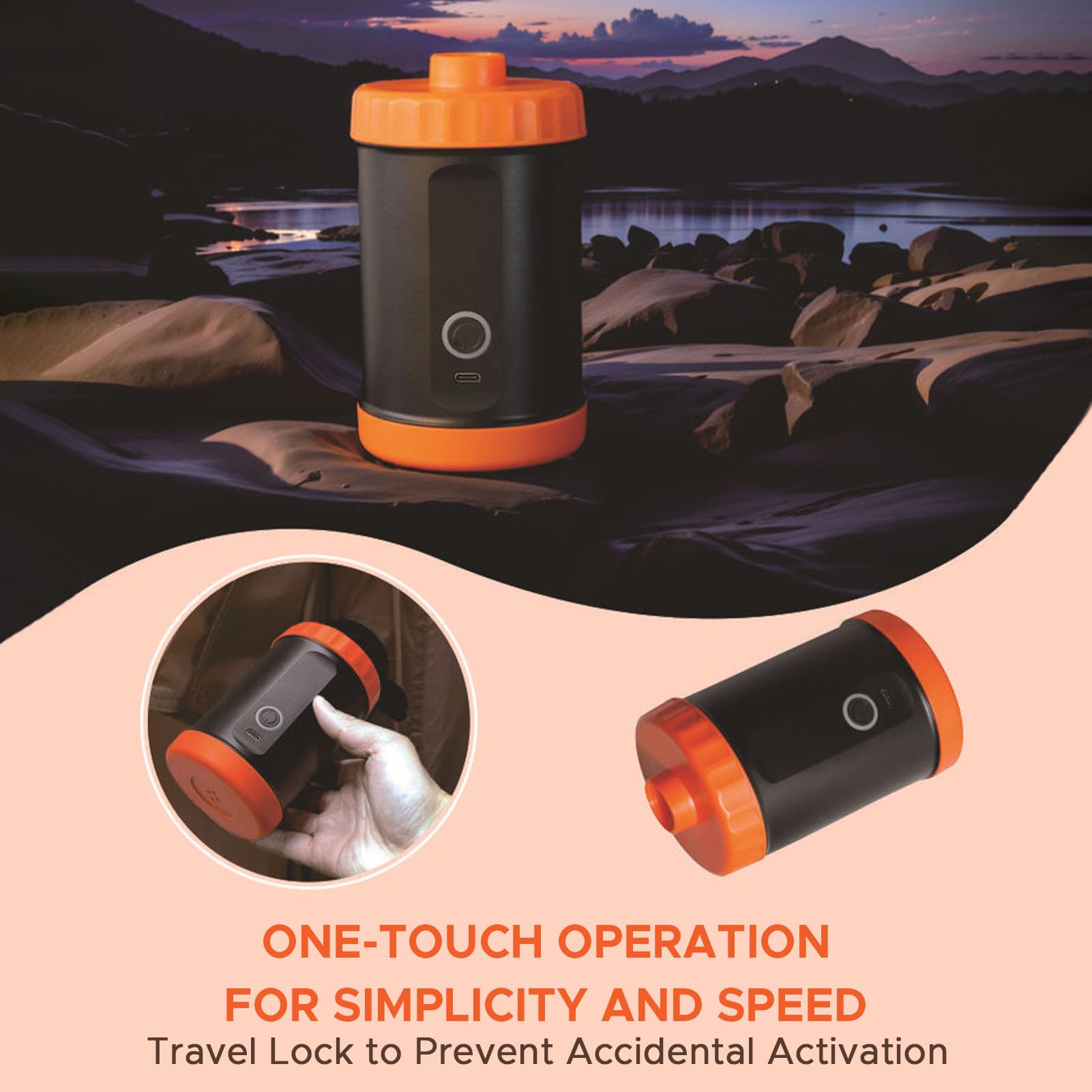 TFixol Pompe électrique portable A haute pression pour tentes gonflables 2000 mAh avec 5 buses pour SUP Canapé Lit Piscine Kayak Orange