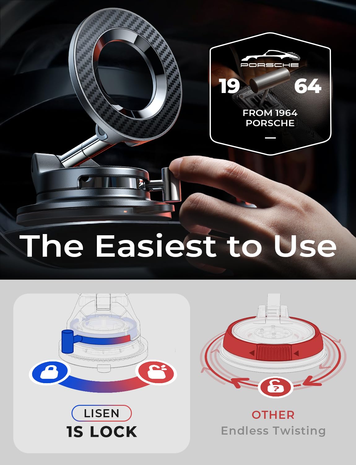 LISEN for Magsafe Car Mount, Magnetic Phone Holders for Your Car Vacuum, Phone Mount for Car Accessories for Women Men Jeep BMW, Suction Holder Kits, for iPhone 17 Pro Max 16 15 14 13 12,Carbon Fiber view 8