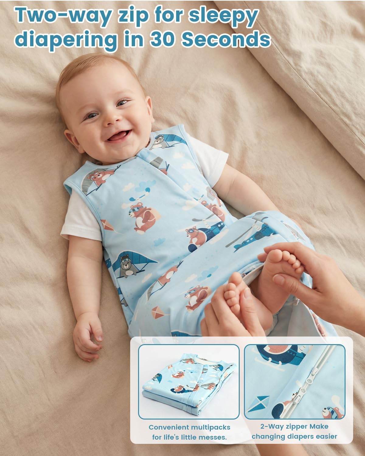 WYTbaby 2Pack Baby Sleep Sack 1.0 TOG, Lyocell Wearable Blanket for 0-24 Months, Breathable Sleeping Bag with J-Zipper
