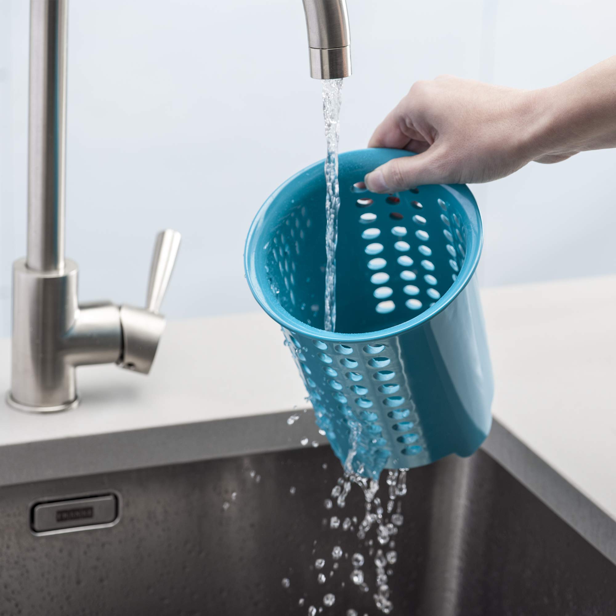 Zeal Melamine Cutlery Drainer Utensil Pot, Kitchen Sink Cutlery Organiser Drying Rack/Storage Sink Cady, Aqua Blue - Image 4