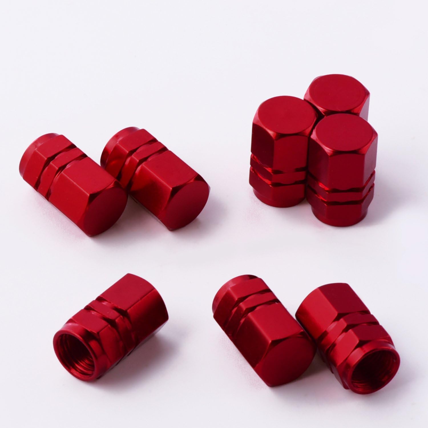 EBOOT 8 Pcs Red Tire Stem Valve Caps Wheel Valve Covers Universal Car Dustproof Aluminum Tire Caps Hexagon Shape for Cars Truck Motorcycle SUV Bike - Image 5