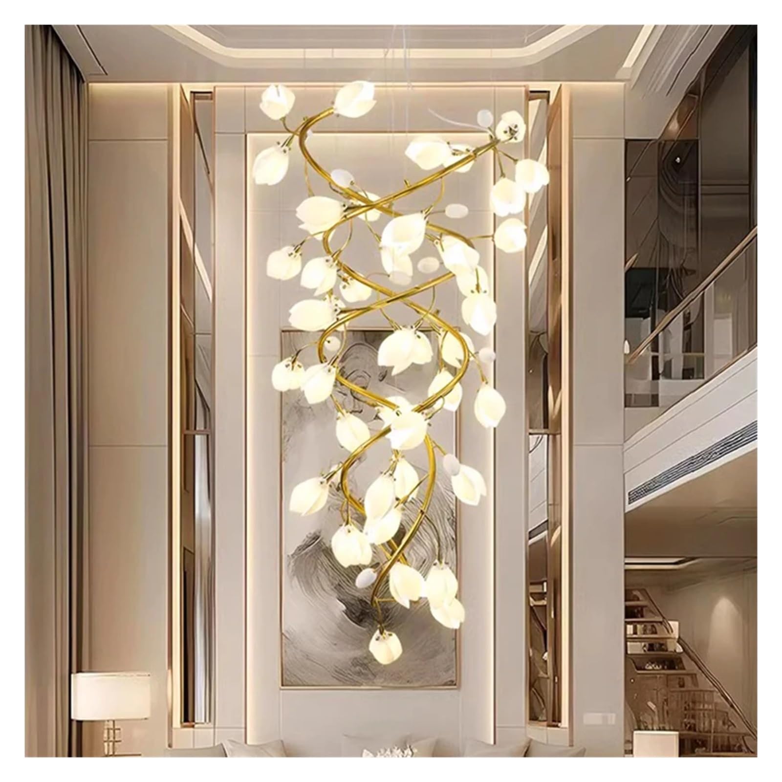 PCXEHUYP White Floral Staircase Luxury Chandelier Hanging Light Fixture Pendant Light,for Bedroom